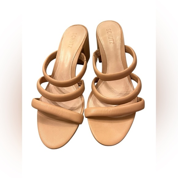 NWOB Schutz Women’s Olly Mid Block Nappa Leather Sandals in Honey Beige size 10 - Picture 4 of 8